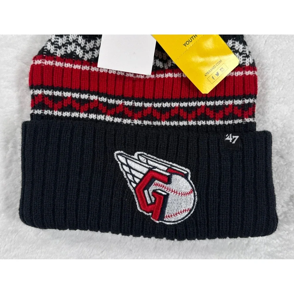47 Brand Cleveland Guardians YOUTH Beanie Polar Vortex Pom Knit Hat Navy NWT